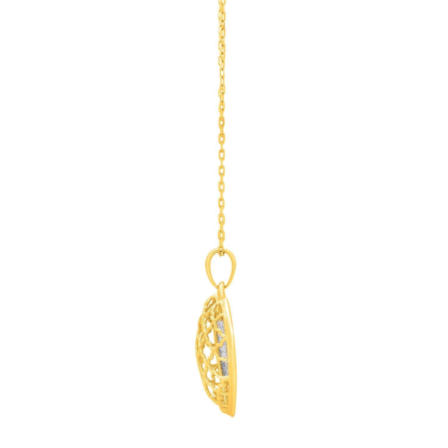 Checkered Heart Necklace in 14K Yellow Gold