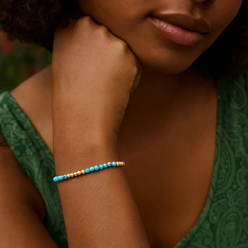 14K Yellow Gold Turquoise Pallina Bead Bracelet (3.00 mm)