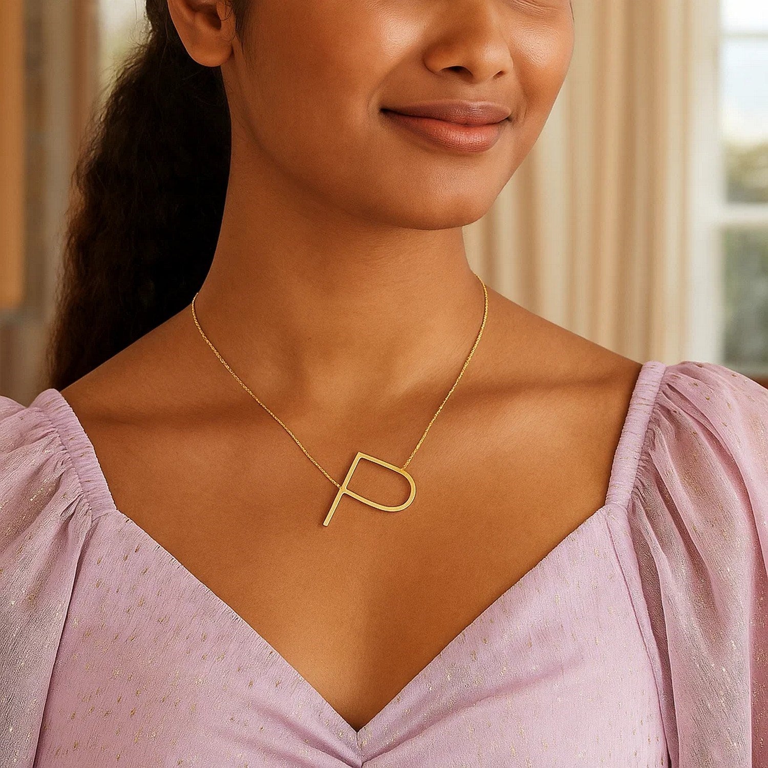 14K Yellow Gold Yours Truly Large Initial P Necklace