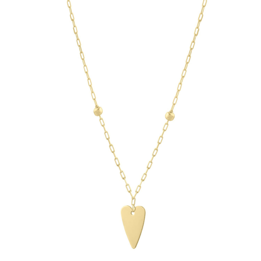 Elongated Heart And Bead Station Necklace in 14K Yellow Gold