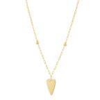Elongated Heart And Bead Station Necklace in 14K Yellow Gold