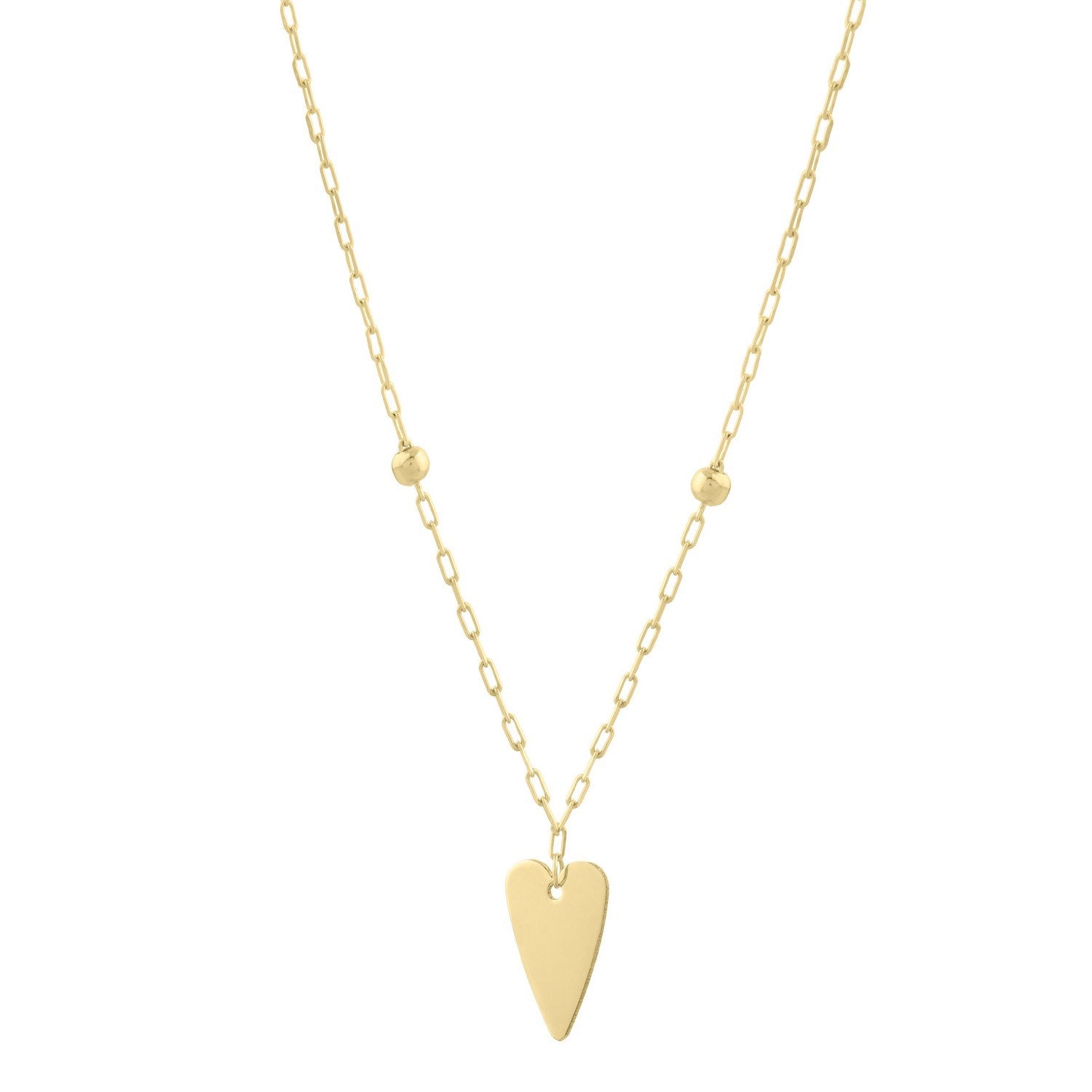 14K Yellow Gold Elongated Heart and Bead Station Necklace