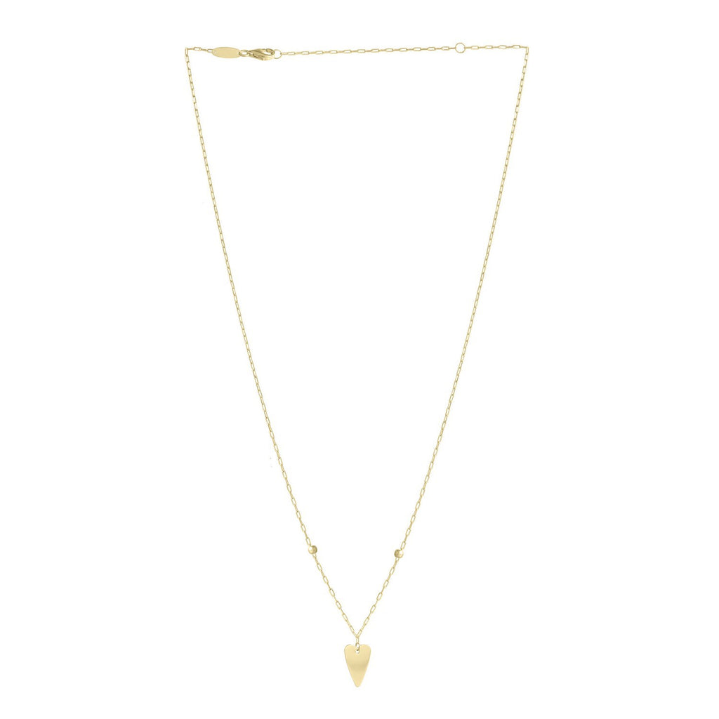 Elongated Heart And Bead Station Necklace in 14K Yellow Gold
