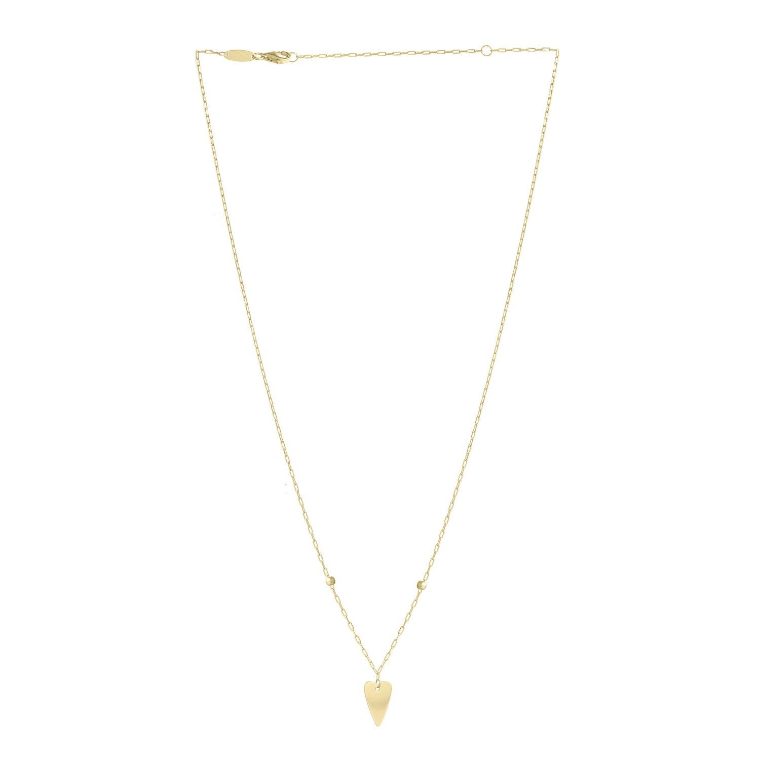 14K Yellow Gold Elongated Heart and Bead Station Necklace