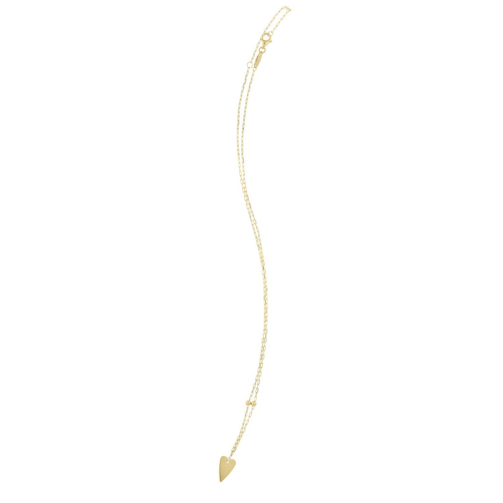 Elongated Heart And Bead Station Necklace in 14K Yellow Gold