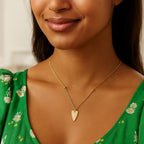 Elongated Heart And Bead Station Necklace in 14K Yellow Gold