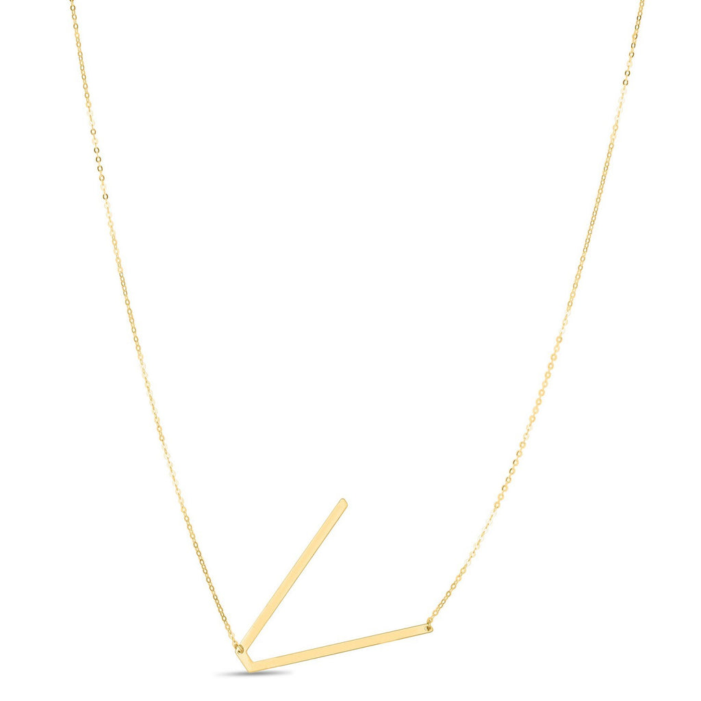 14K Yellow Gold Yours Truly Large Initial V Necklace