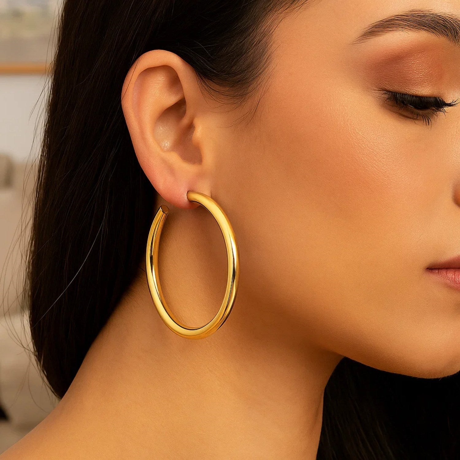 14k Yellow Gold Polished Hoop Earrings(4x50mm)