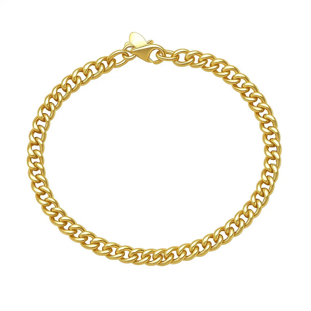 14K Yellow Gold Petite Faceted Cuban Link Chain Bracelet
