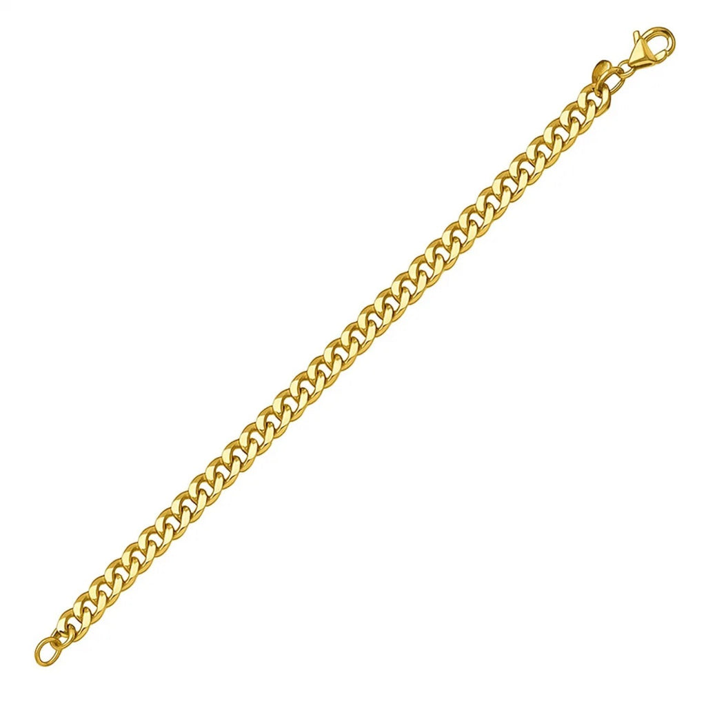 14K Yellow Gold Petite Faceted Cuban Link Chain Bracelet