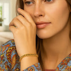 14K Yellow Gold Petite Faceted Cuban Link Chain Bracelet