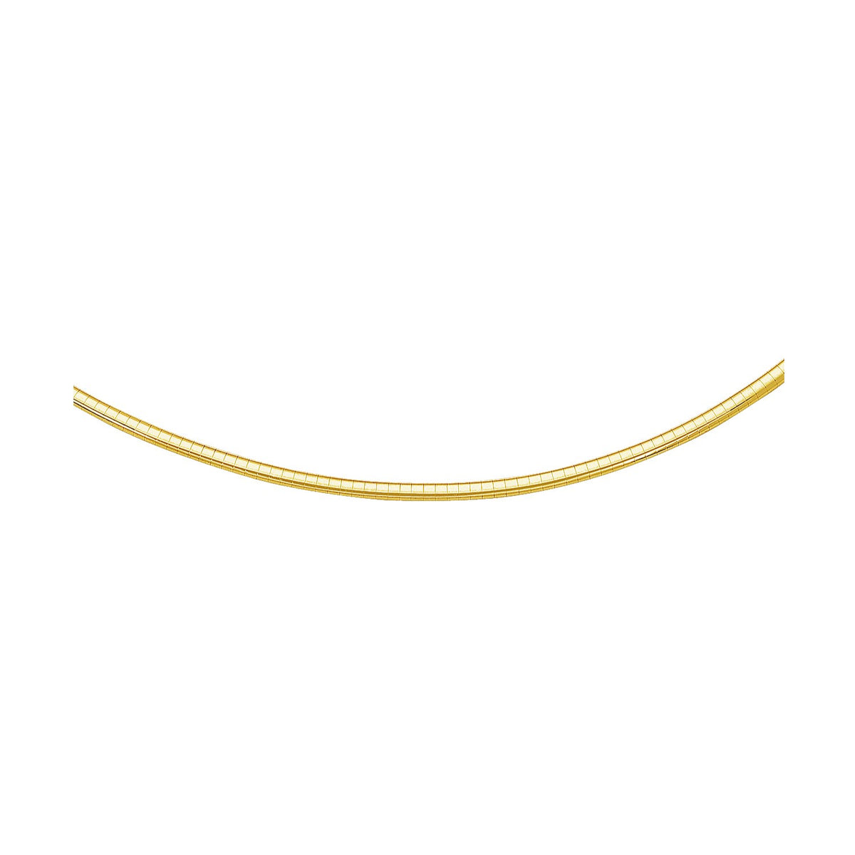 Classic omega chain in 14K yellow gold, 3.00mm, laid in a shallow curve