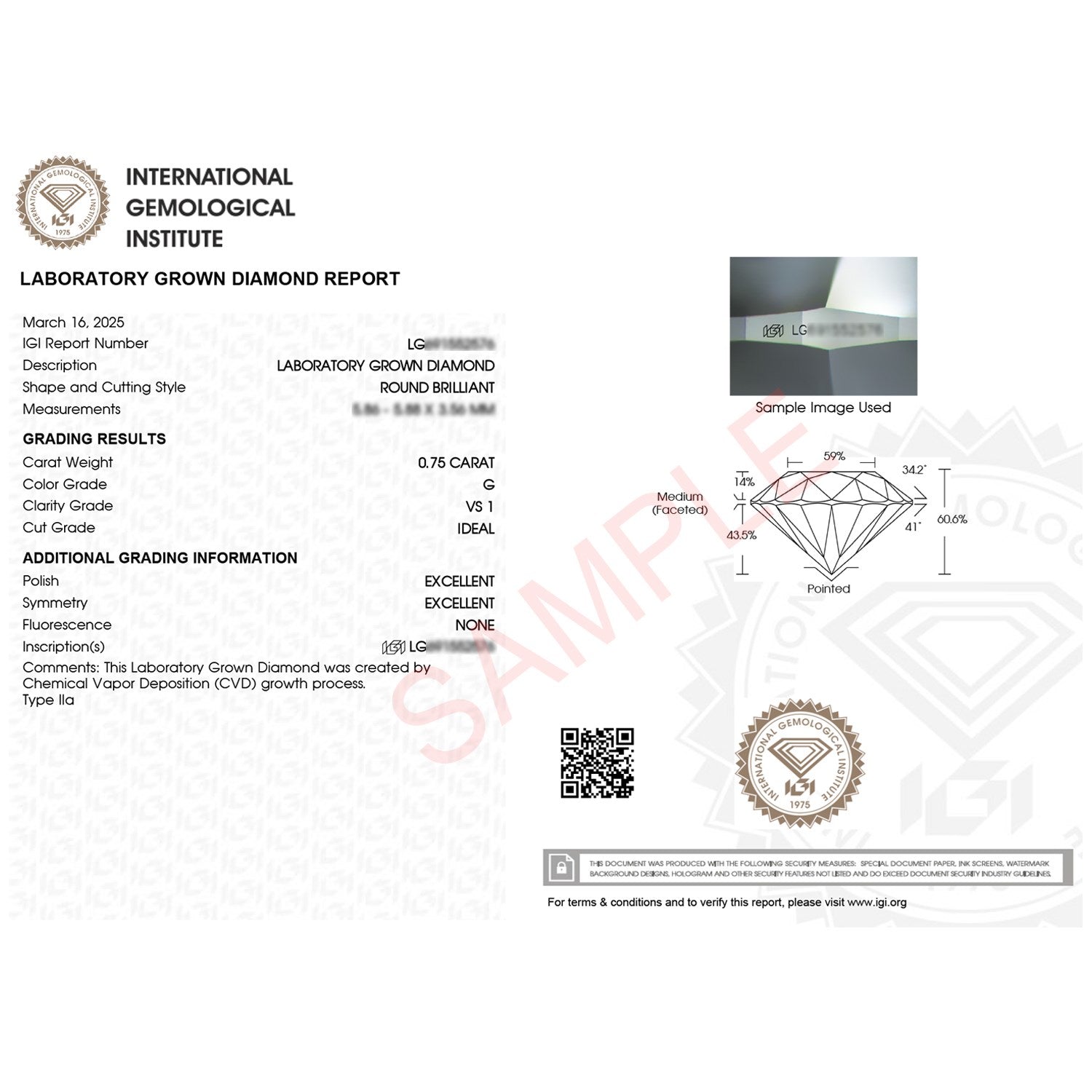 3/4 Carat Round Lab Grown IGI G/VS1 Diamond Solitaire Ring in 14K Yellow Gold