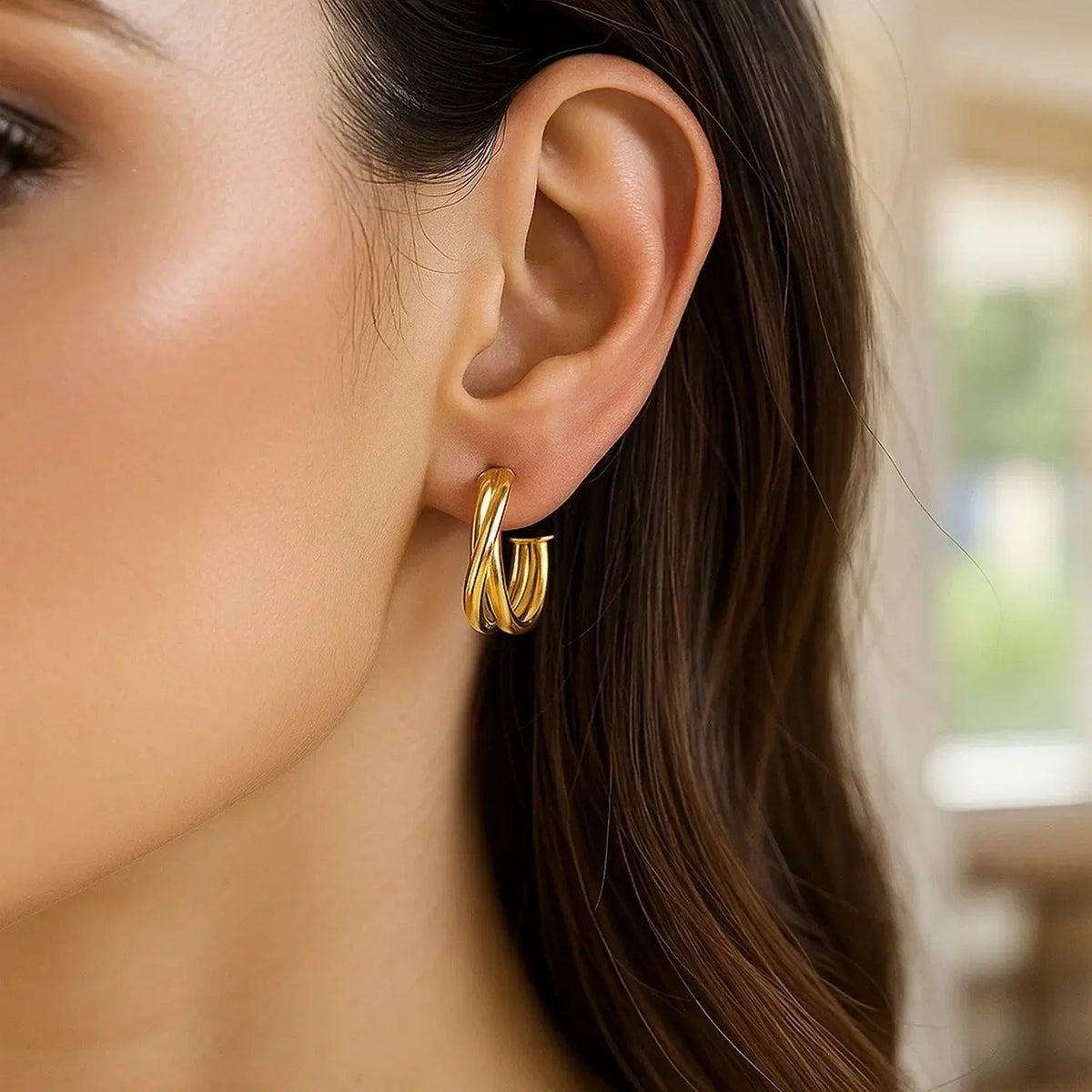 Crossover Hoops | 14K Gold  Hoop Earrings DEEVE