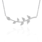 Front view of 14K white gold diamond vine pendant necklace on 18 inch cable chain