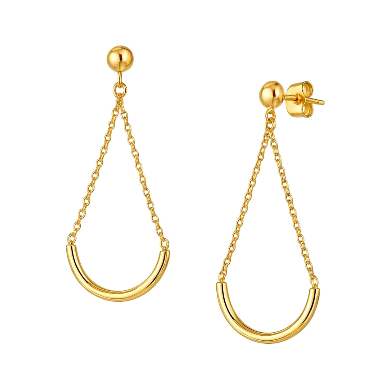 14k Yellow Gold Curved Chain Drop Earrings