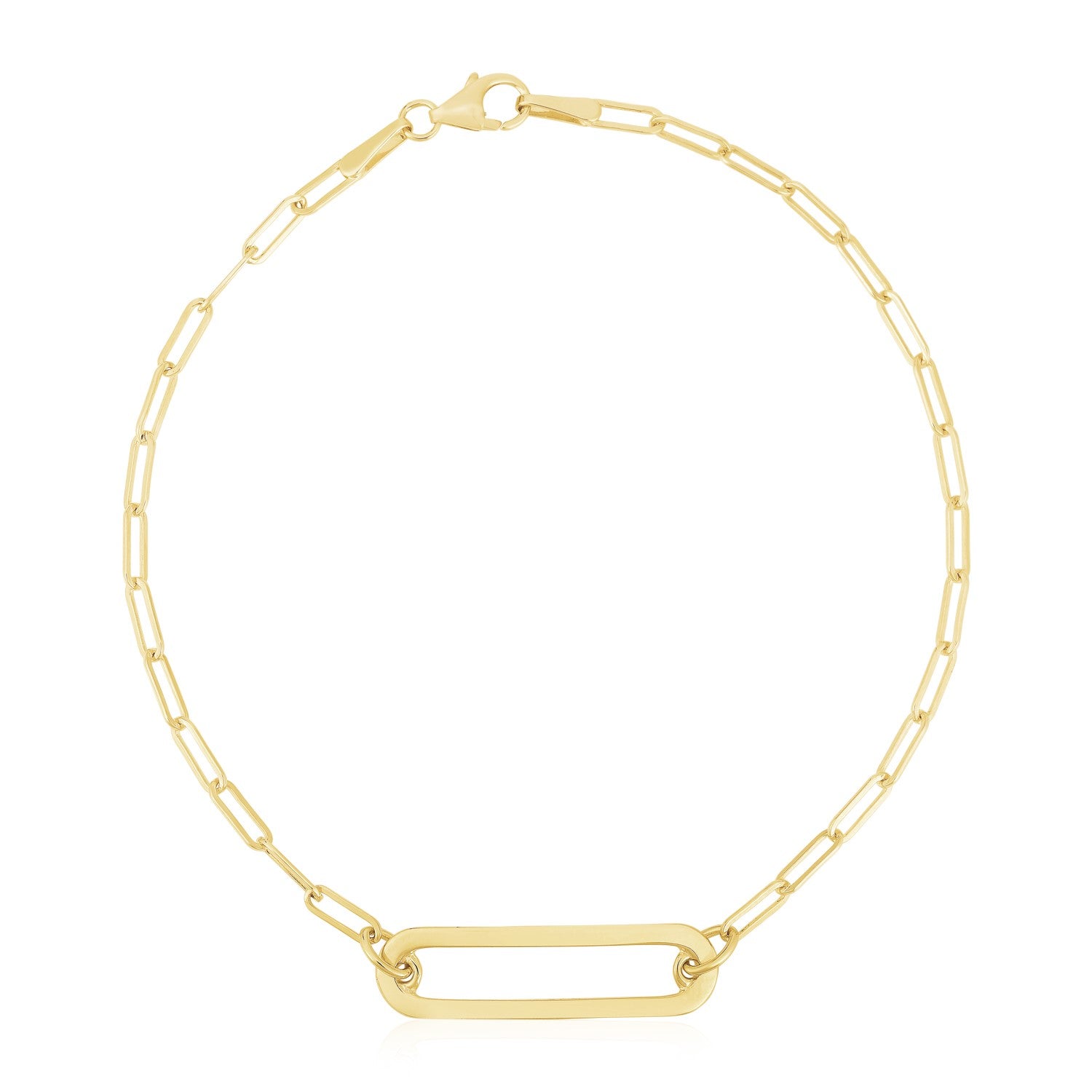 High Polish Paperclip Chain Bracelet in 14K Yellow Gold