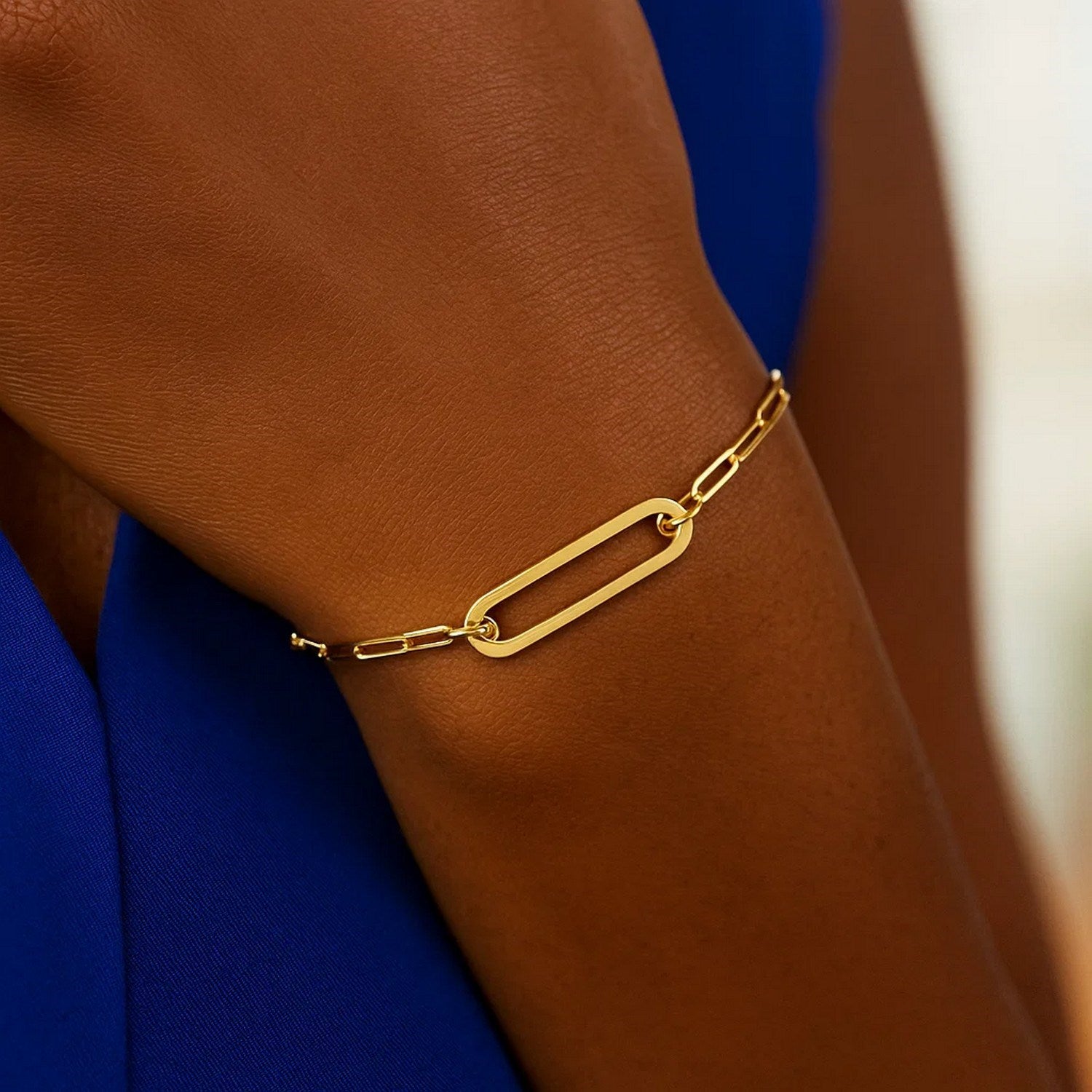 High Polish Paperclip Chain Bracelet in 14K Yellow Gold