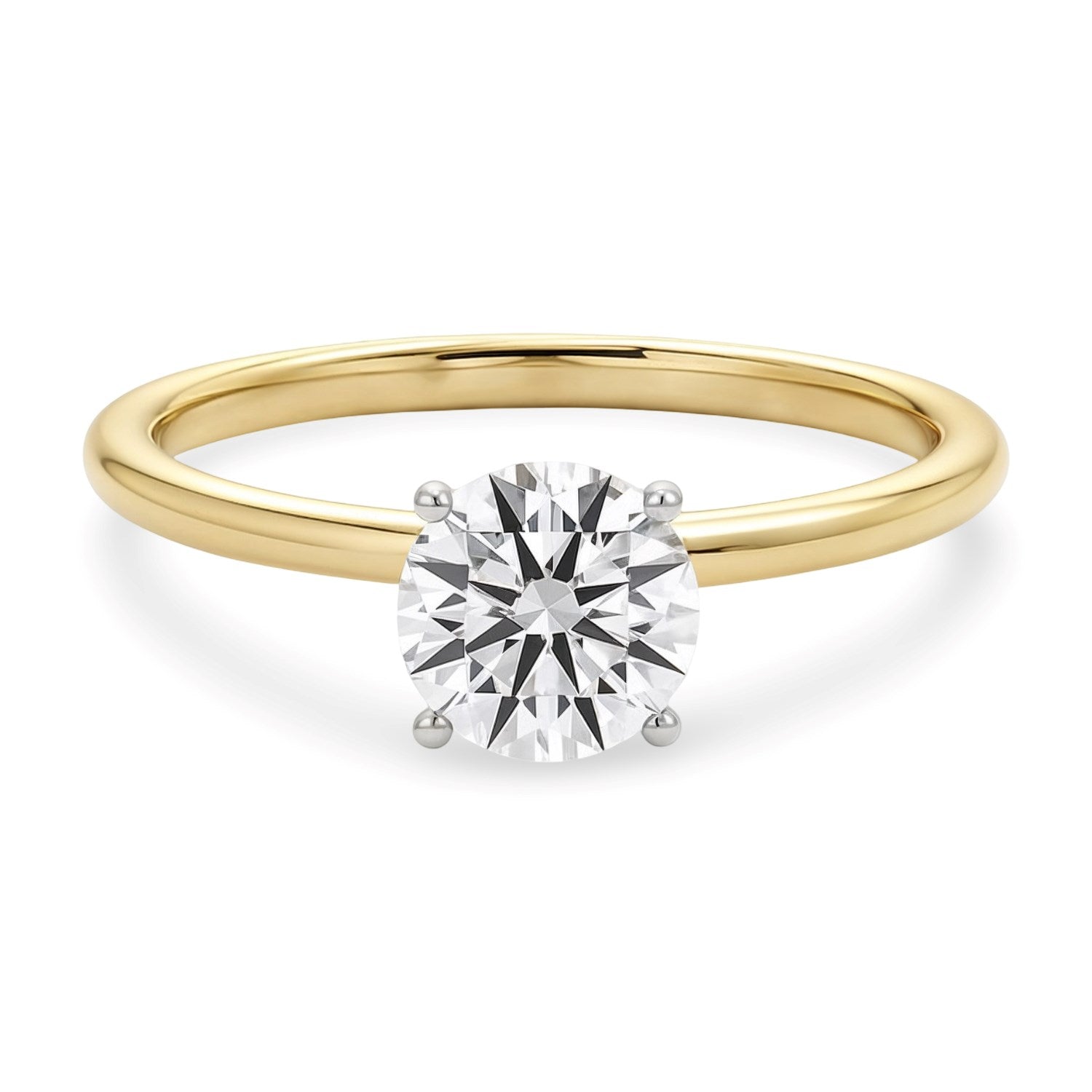 1 Carat Round Lab Grown IGI G/VS1 Diamond Solitaire Ring in 14K Yellow Gold