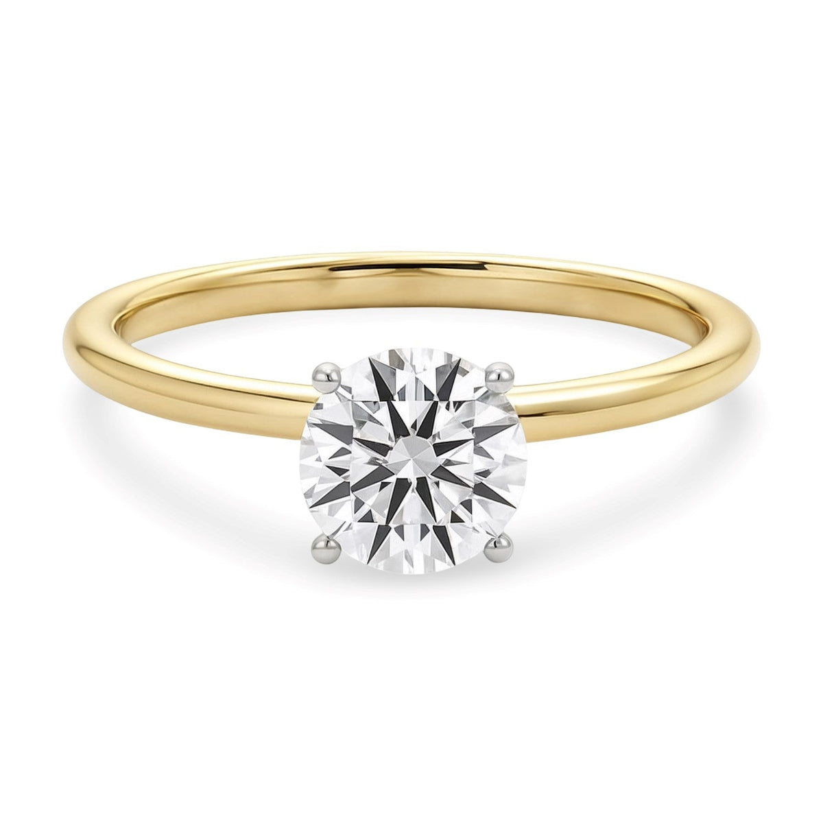 1 Carat Round Lab Grown Diamond Solitaire Ring in 14K Yellow Gold