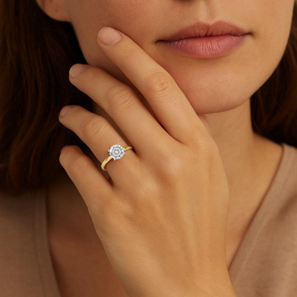 1 Carat Round Lab Grown Diamond Solitaire Ring in 14K Yellow Gold