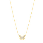 fancy checkerboard style butterfly chain and pendant in 14k yellow gold
