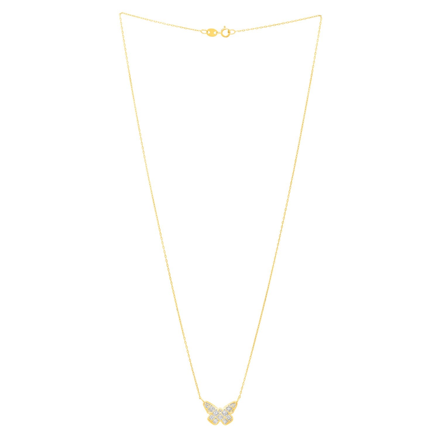 Checkered Butterfly Necklace in 14K Yellow Gold