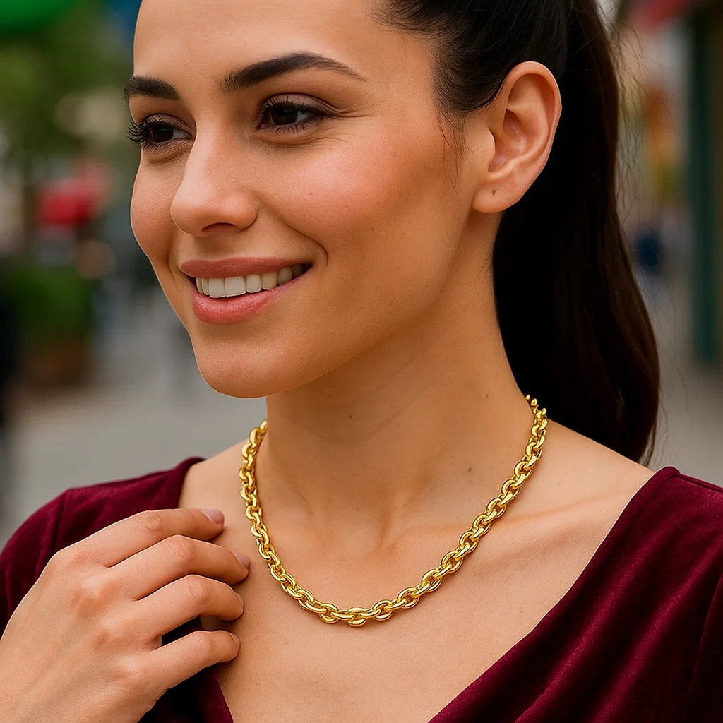 14k Yellow Gold Polished Oval Link Necklace