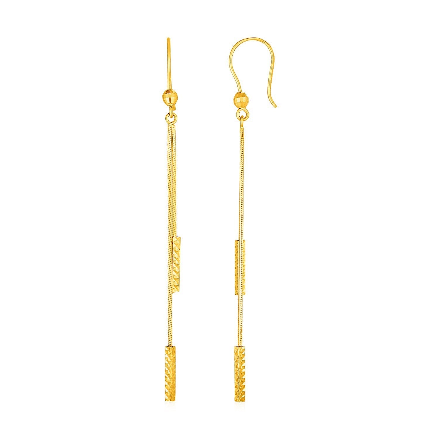 Textured Bar Long Drop Earrings | 14K Gold