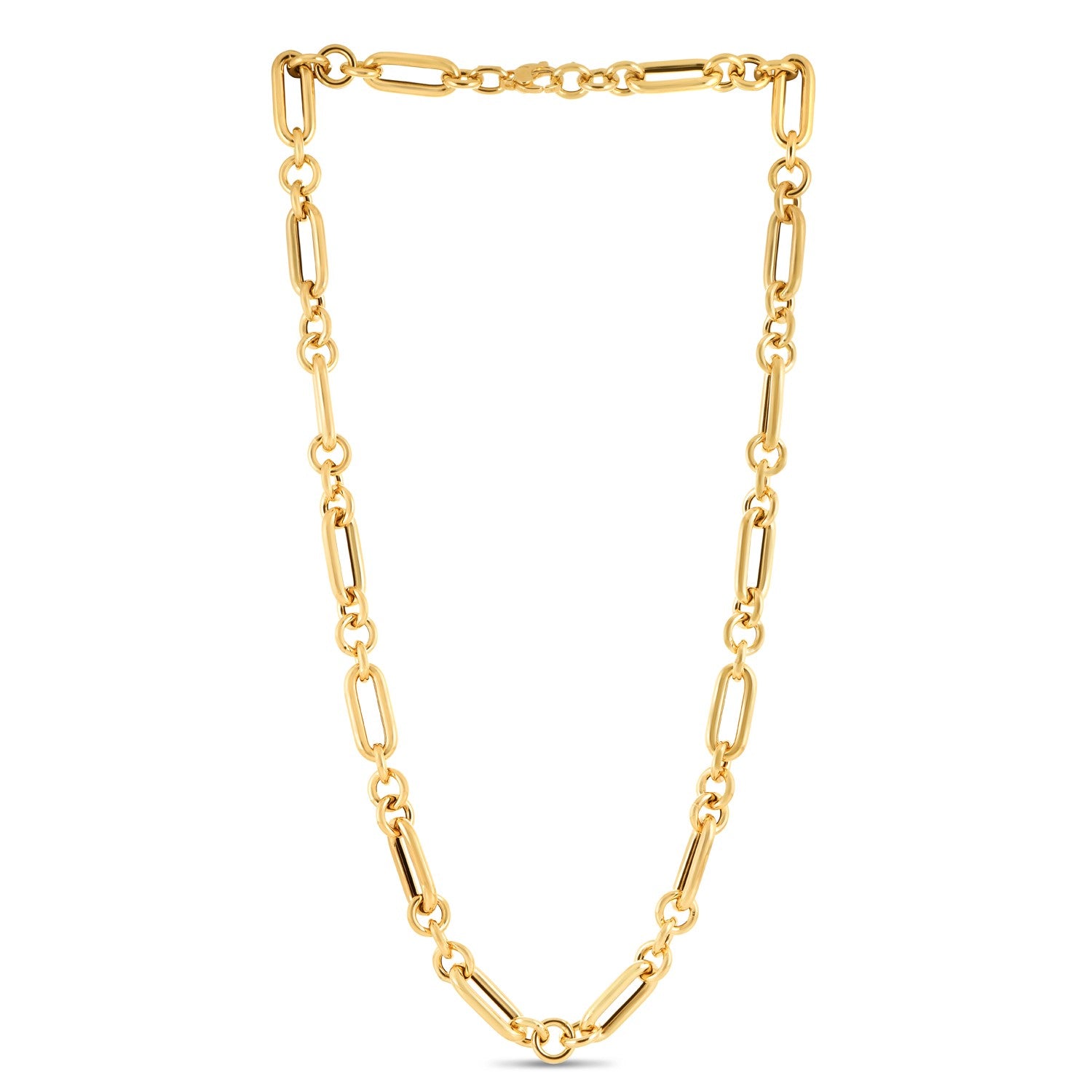 Alternating Paperclip & Round Link Chain Necklace in 14K Yellow Gold