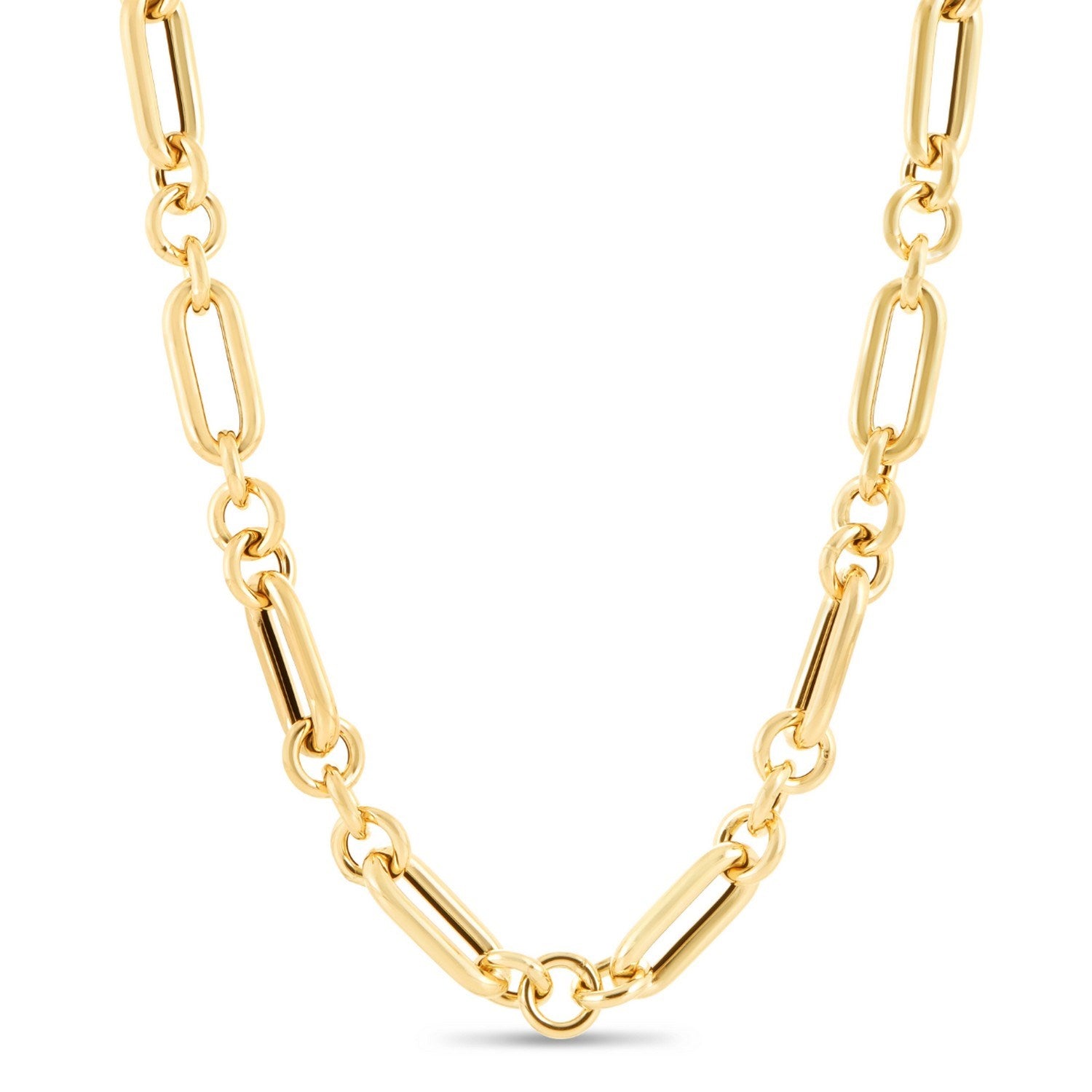 Alternating Paperclip & Round Link Chain Necklace in 14K Yellow Gold