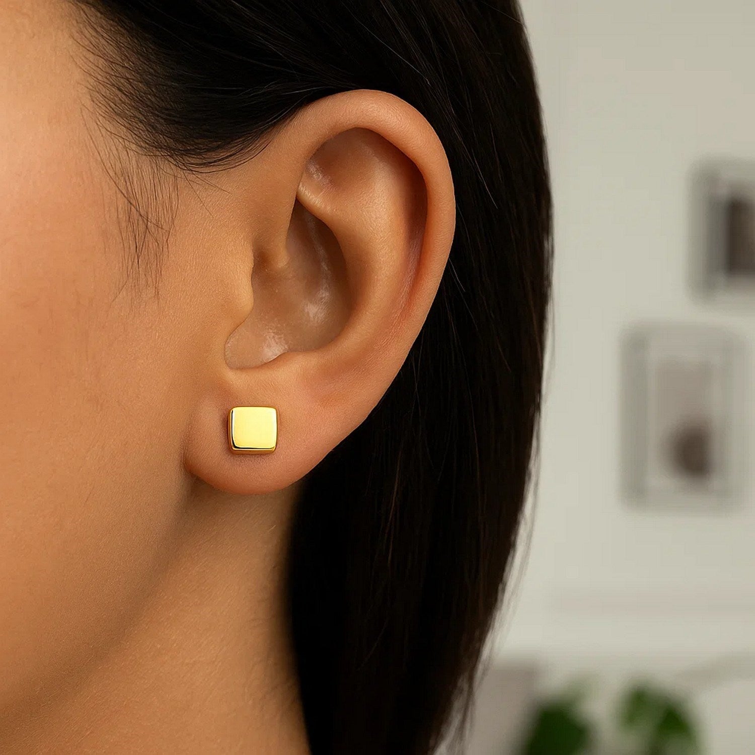 Polished Cube Earrings | 14K Gold