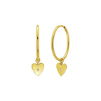 Diamond Heart Charm Hoop Earrings | 14K Gold