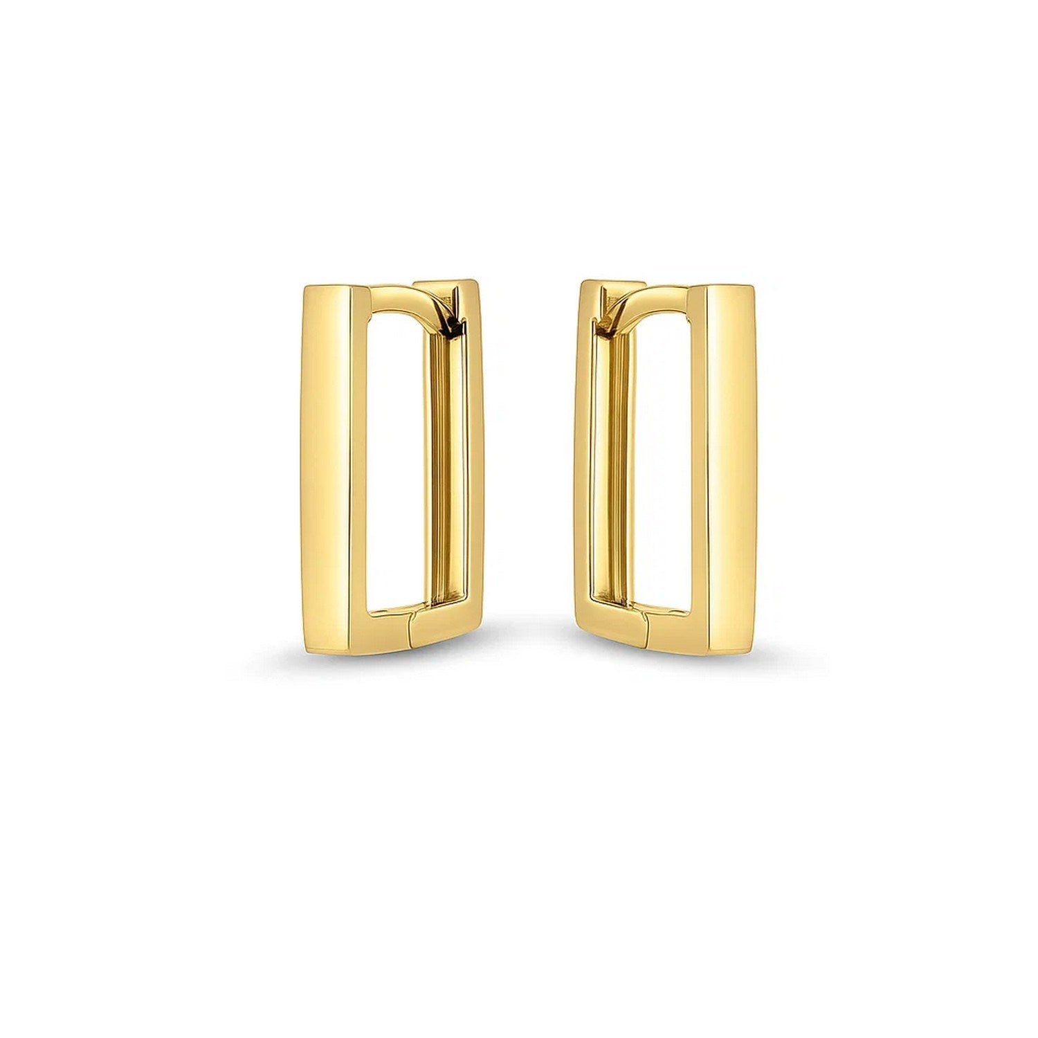 Rectangle Huggie Hoops | 14K Gold