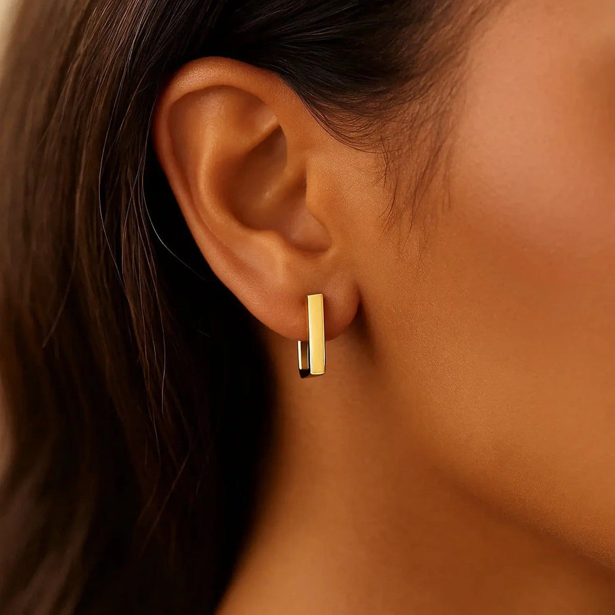 Rectangle Huggie Hoops | 14K Gold  Hoop Earrings DEEVE
