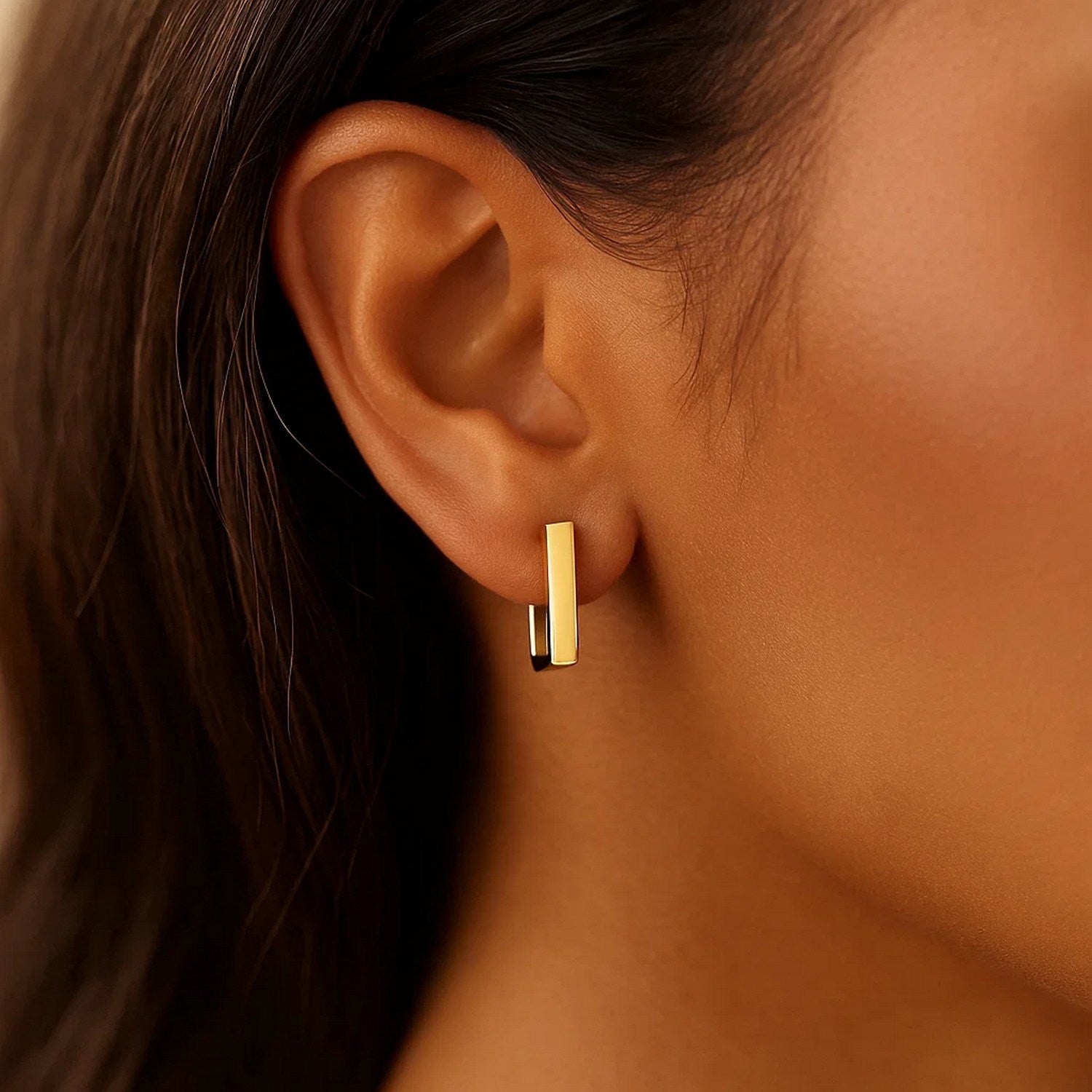 Rectangle Huggie Hoops | 14K Gold