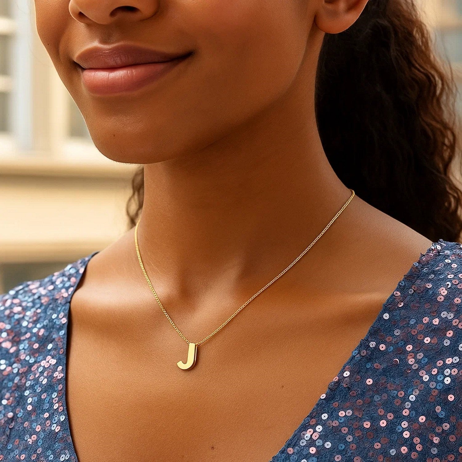 14K Yellow Gold Yours Truly Block Letter Initial J Necklace