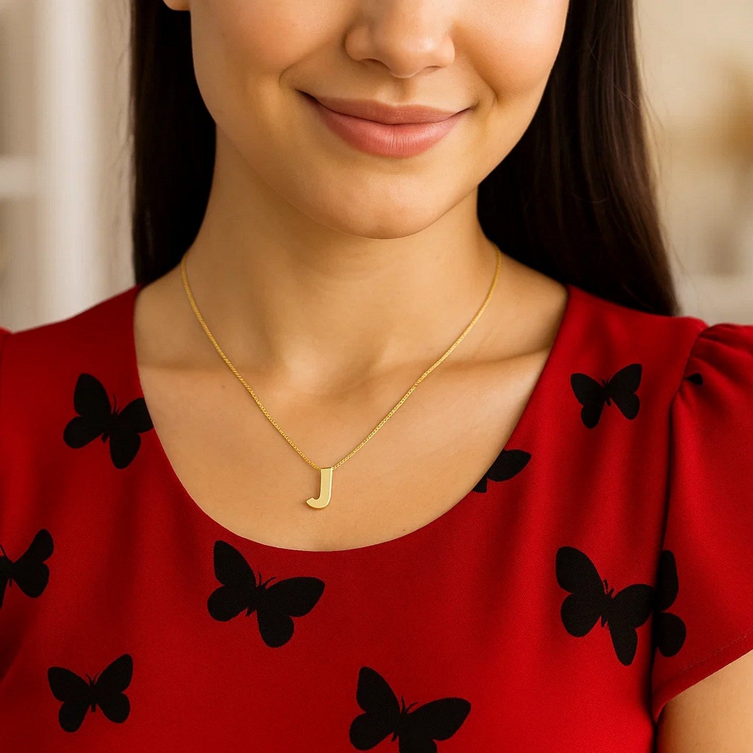 14K Yellow Gold Yours Truly Block Letter Initial J Necklace