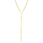lariat paperclip long 14k gold chain necklace