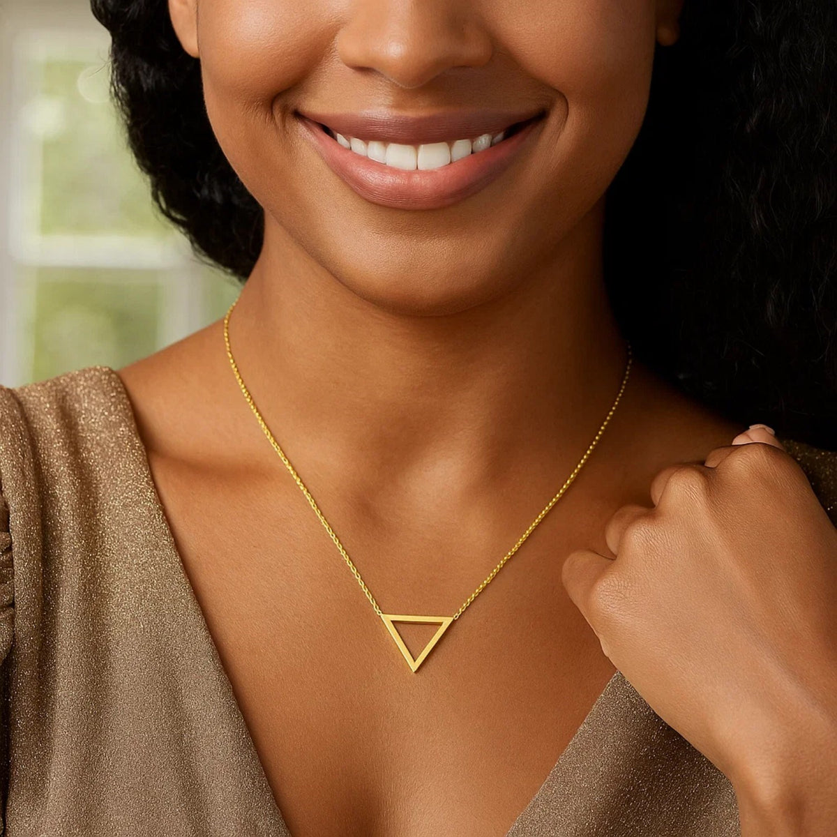Open Triangle Delta Pendant Necklace in 14K Yellow Gold