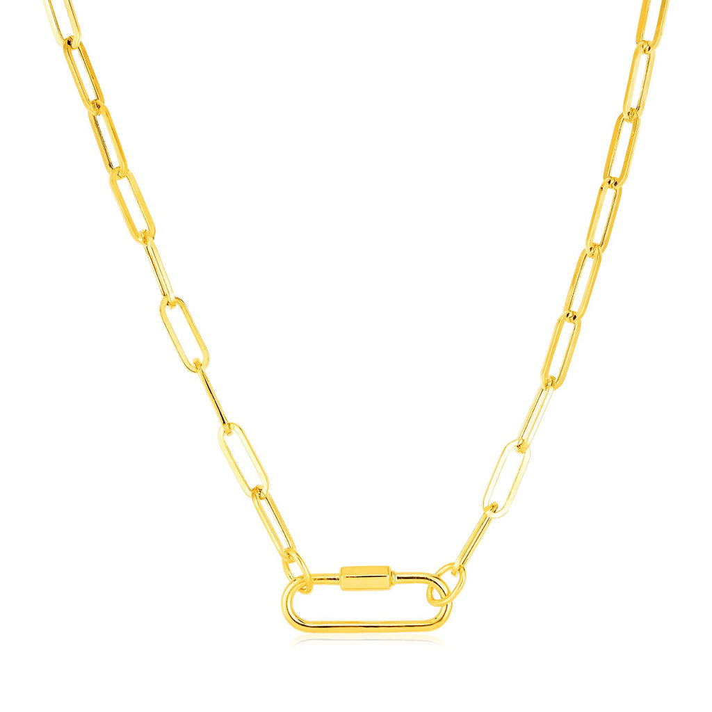 Paperclip Chain Necklace with Carabiner Clasp in 14K Yellow Gold