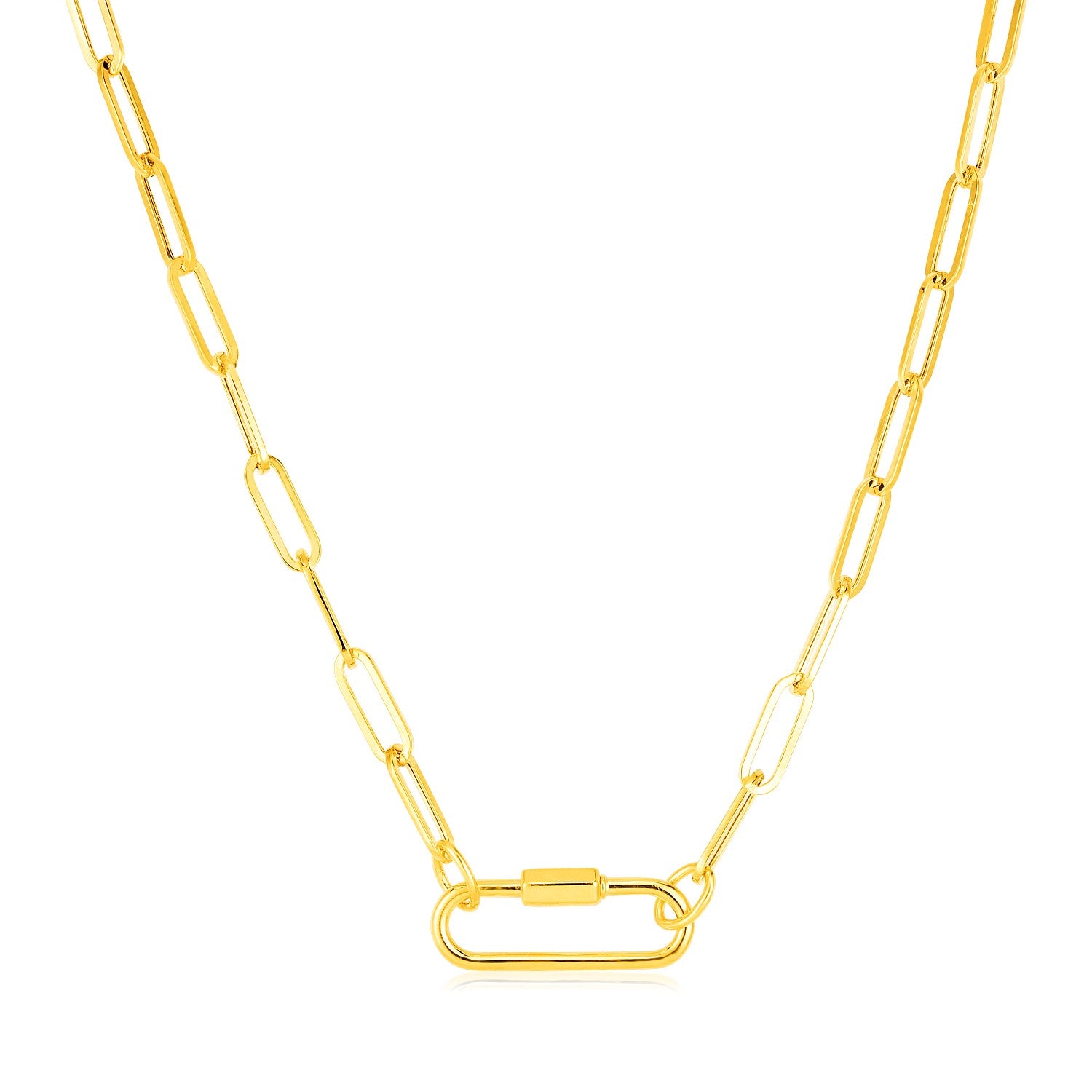 Paperclip Chain Necklace with Carabiner Clasp in 14K Yellow Gold