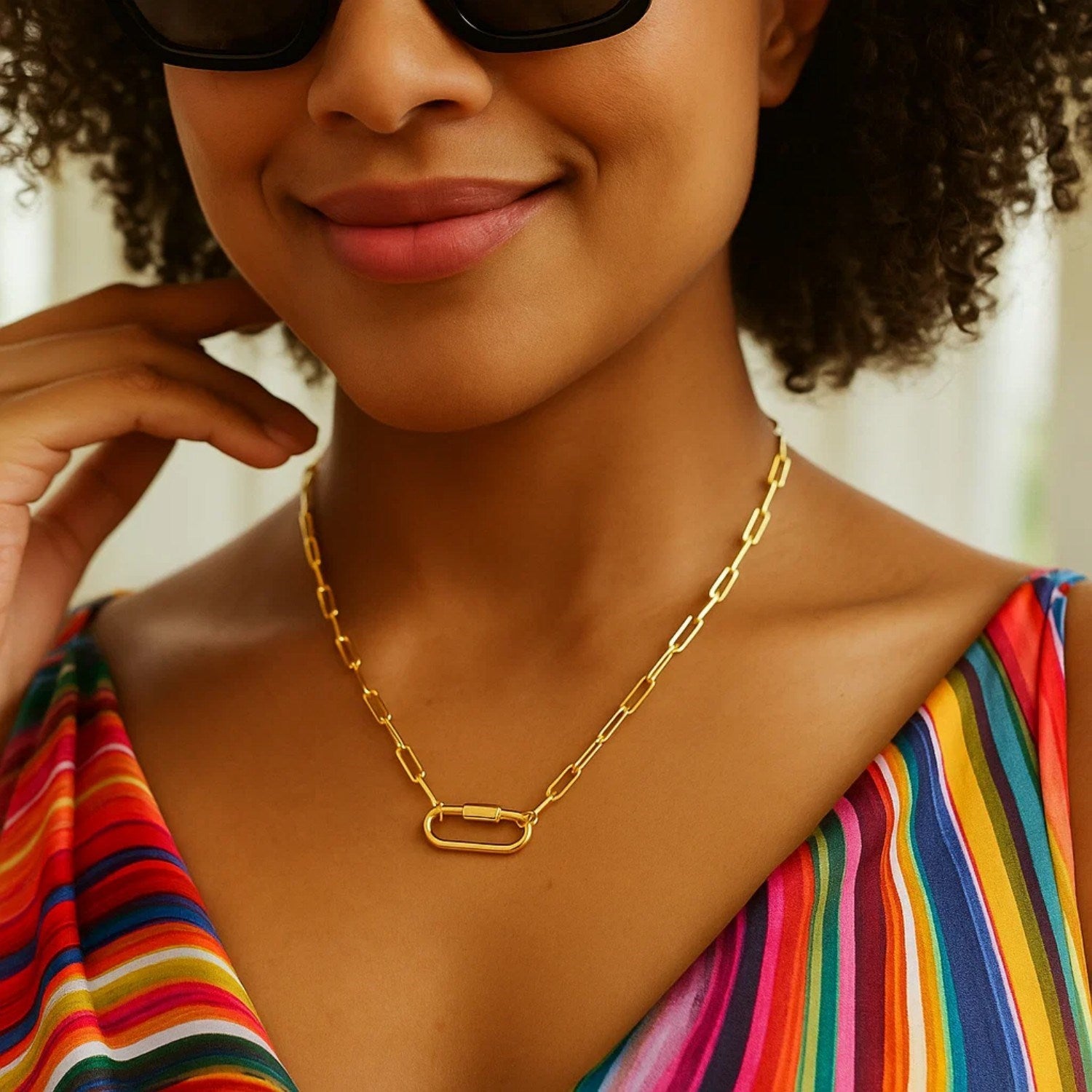Paperclip Chain Necklace with Carabiner Clasp in 14K Yellow Gold