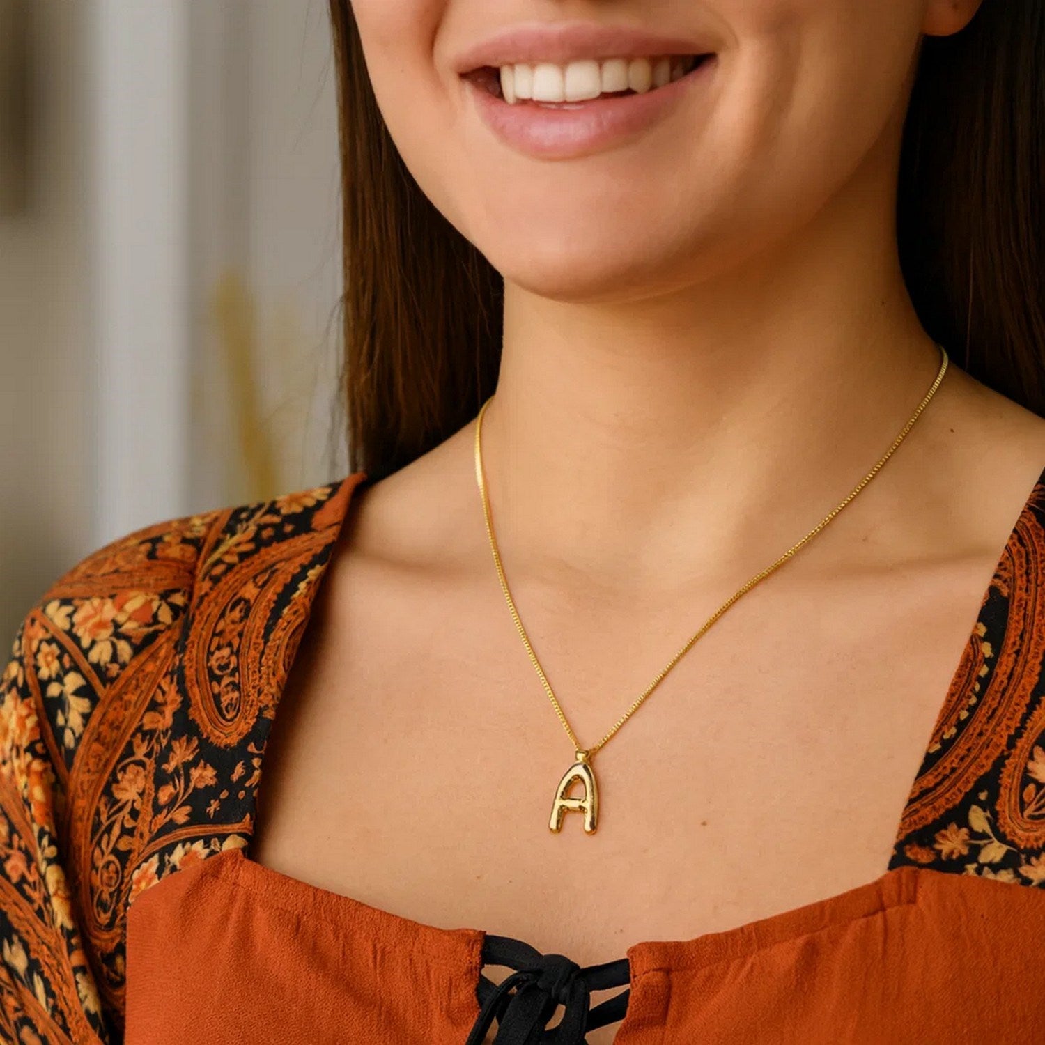 14K Yellow Gold Helium Initial A Pendant