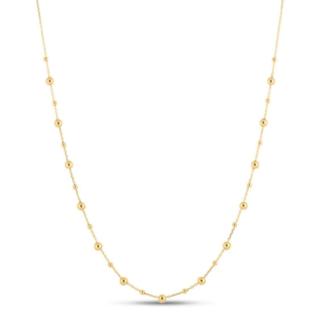 Polished Bead Station Necklace in 14K Yellow Gold