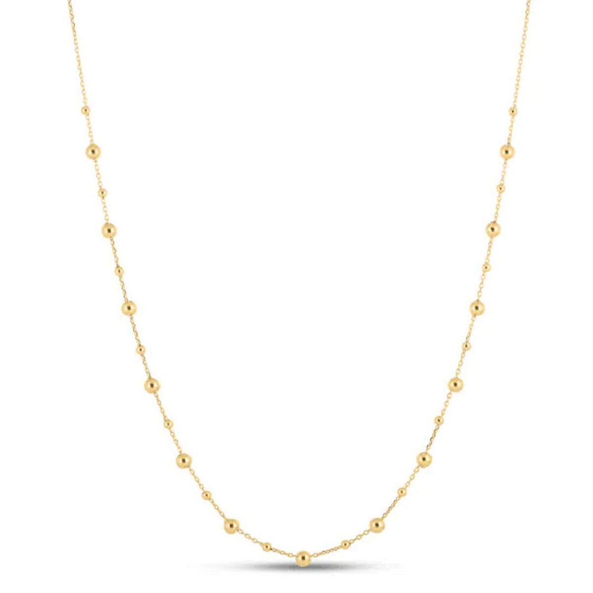 Polished Bead Station Necklace in 14K Yellow Gold