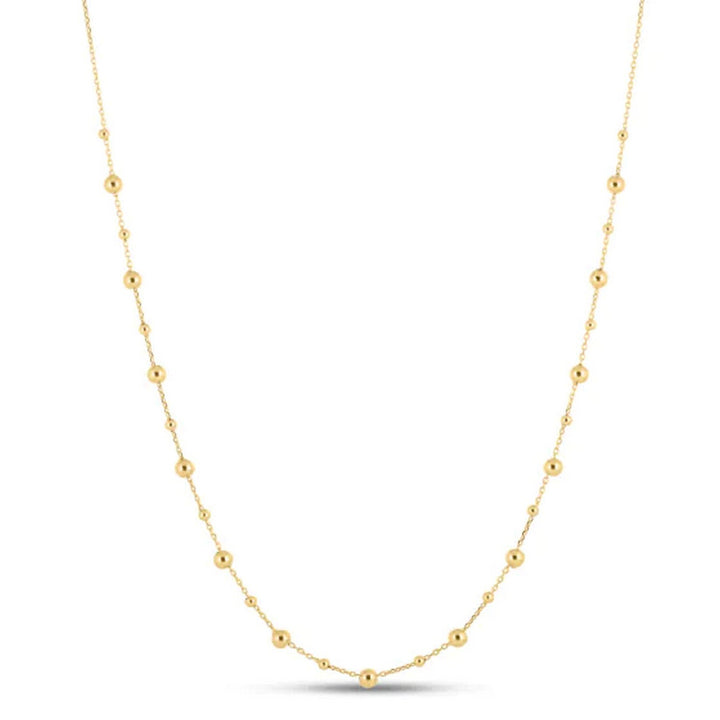 Polished Bead Station Necklace in 14K Yellow Gold