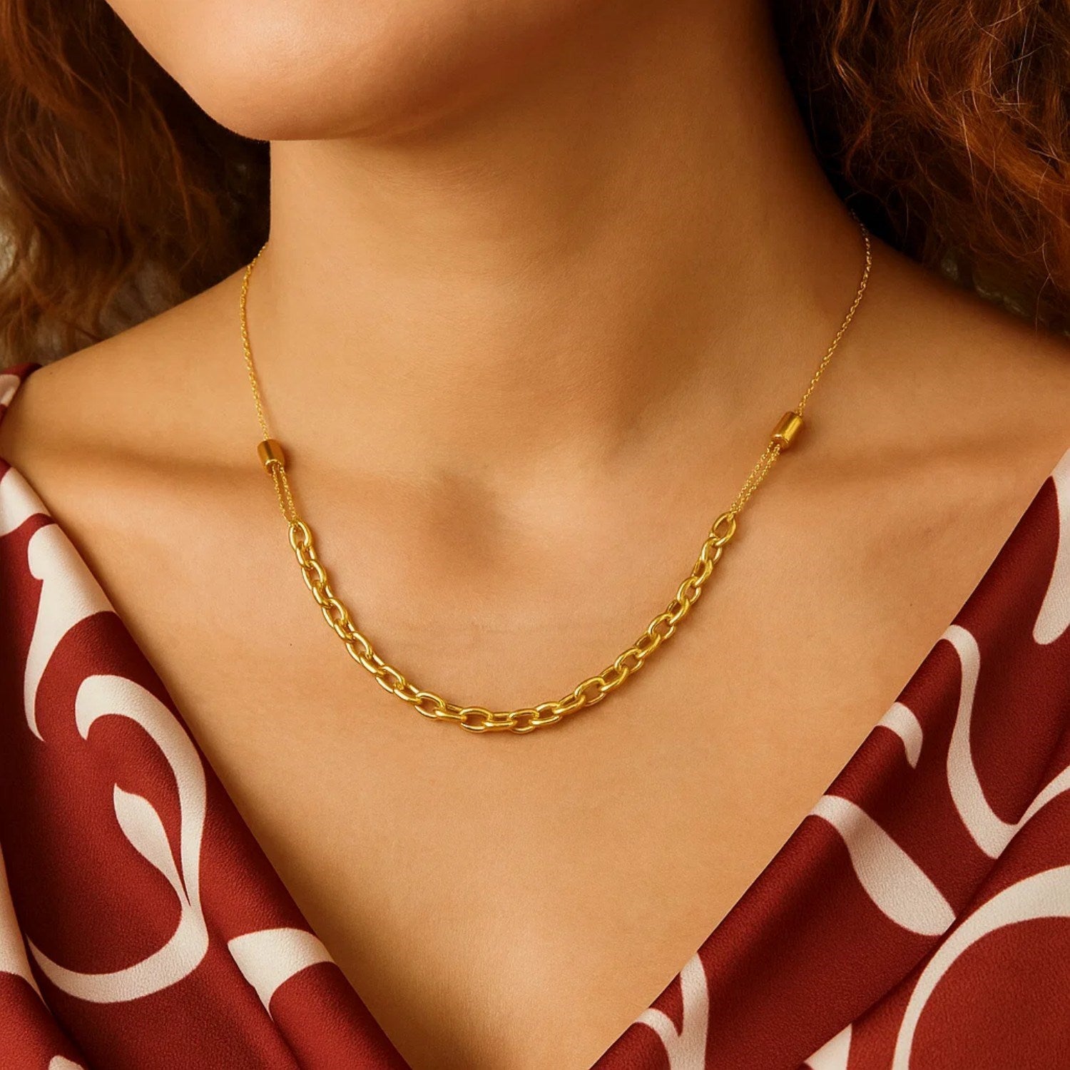 14K Yellow Gold Adjustable Rolo Link Necklace