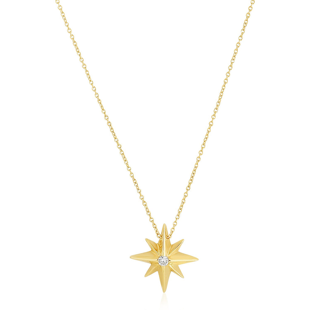 High Polish North Star Necklace in 14K Yellow Gold