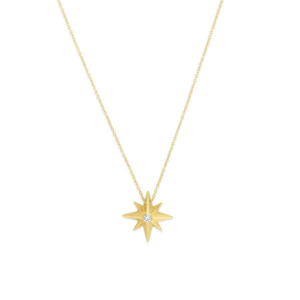 High Polish North Star Necklace in 14K Yellow Gold